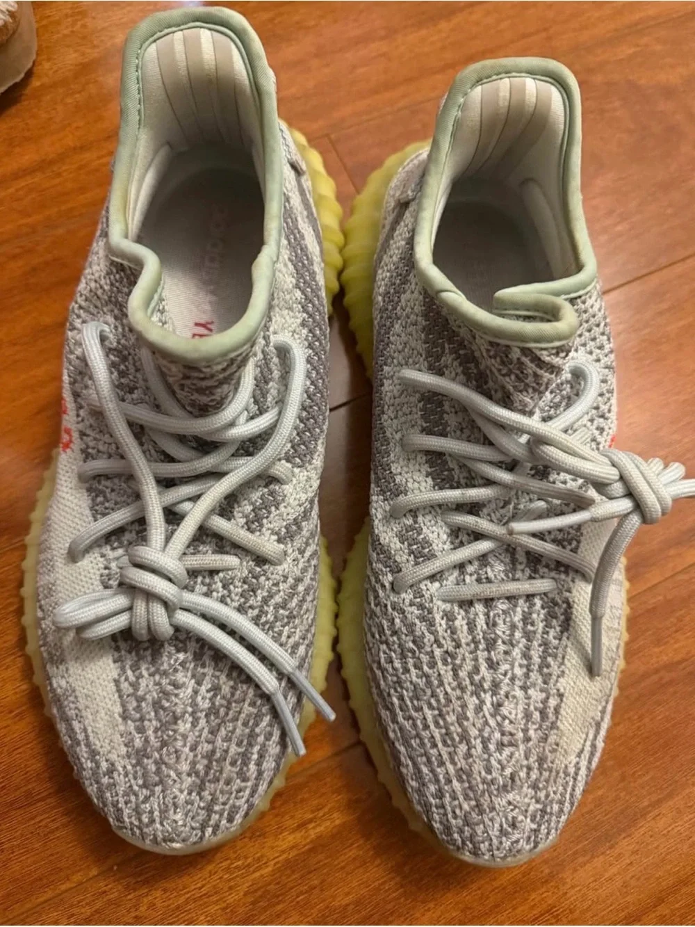 Yeezy Boost 350 V2 Grey Knit Sneakers with Yellow Sole